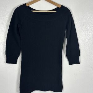 Club Monaco black Cashmere boat neckline 3/4" sleeve rolled hem fitted sweater S